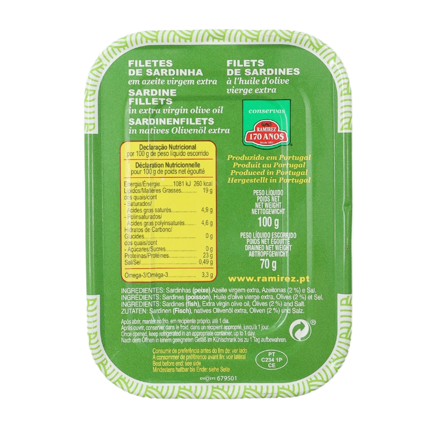 Ramirez sardinių filė be kaulų ypač tyrame alyvuogių aliejuje