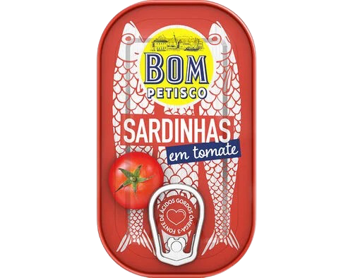 Sardine can with tomato on a white background