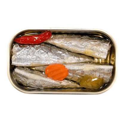 Minerva sardinės aštriame alyvuogių aliejuje su morkomis ir pipirais  