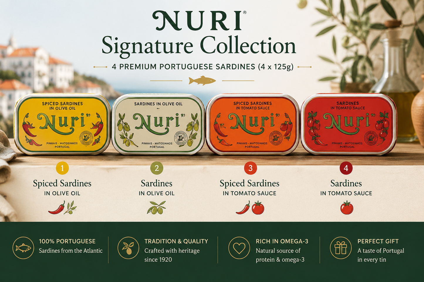 NURI Signature Collection – 4 Premium Portuguese Sardines (4 × 125g)