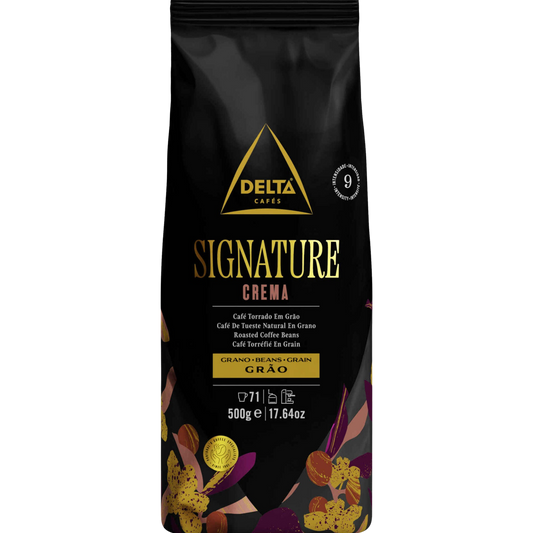Delta Signature Crema coffee beans 500 g — authentic packshot with transparent background